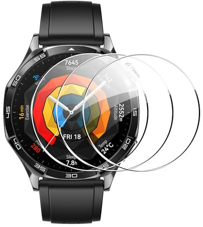 FDHYFGDY 3 Piezas Protectores de Pantalla para OnePlus Watch 3/Huawei Watch GT 5/5 Pro 46mm Cristal Templado, Película Protectora Dureza 9H, [Sin Burbujas] [Antirrayas]