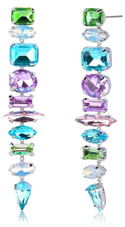 LEGENTLISUR Lange Ohrringe Mit Diamanten aus Farbigem Glas Edelstein Ohrringe Farbige Kristallohrringe Funkelnde Strass-Ohrringe Party- Abschlussball-Geschenke für Frauen