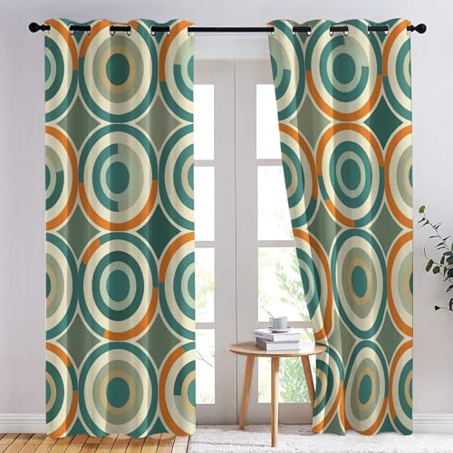 SZLYZM Vorhänge Abstrakt Geometrisch, Verdunkelungsvorhang 2er Set - Vorhang Blickdicht 60er 70er Jahre Retro Muster, Thermovorhang für Deko Wohnzimmer Schlafzimmer, Gardinen mit Ösen 137x117 cm HxB