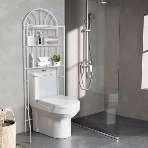 Supfine Etagère de Salle de Bain, Étagère de Rangement pour Salle de Bains avec 3 Tablettes, Meuble au-Dessus des Toilettes WC en Métal laqué (Blanc, 65 * 34 * 177cm)