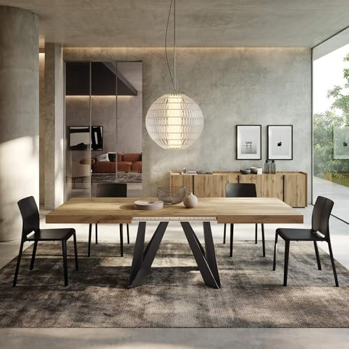 MOBILI FIVER, Table Extensible Romina 160 (240) X 90 cm, Bois Rustique avec Pieds en Fer Noir, pour 6-10 Personnes, Table Extensible pour Cuisine, Salon, Made in Italy