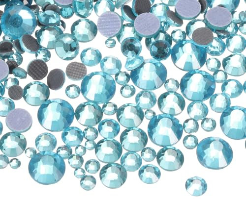 sourcing map 1450 Pcs Hotfix Rhinestones Flatback Crystal Glass Gems with Clear Bag Nail Art Kit for Crafts Clothes DIY Decoration 5 Sizes (SS6-SS30 Set,Lake Blue)