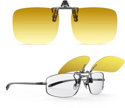 Goiteia Polarisierte Klappbrille mit Clip, Nachtfahrbrille, Blendschutz für Männer und Frauen, minimiert effektiv Blendung durch entgegenkommende Scheinwerfer, High-Definition-Sicht, Braun-gelbe Pro+