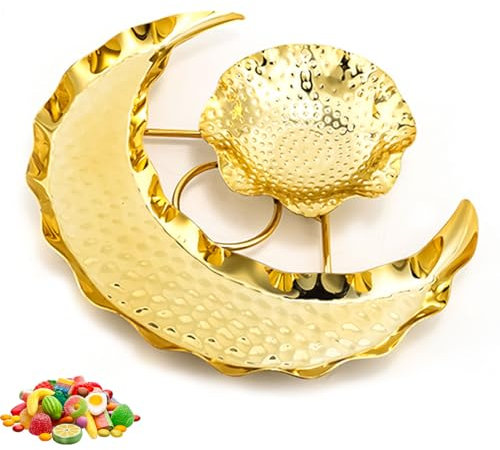 Ramadan Deko Tablett Eisen Dessert Serviertablett,Ramadan Dekorationen Mond Tablett aus Eisen Dessert Teller,Eid Mubarak Halbmond Mond Tablett für Dessert Gebäck Ramadan Deko (S)