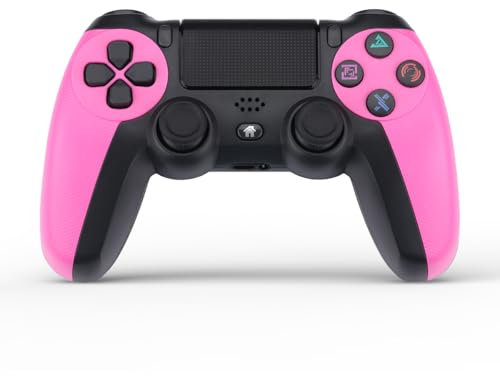 NK Mando para PS4 / PS3 / PC/Móvil Inalámbrico - Wireless Controller con Vibración, Función Detección 6 ejes, Luz LED, Panel Táctil, Entrada para Auriculares, Cable de Carga incluido - Rosa