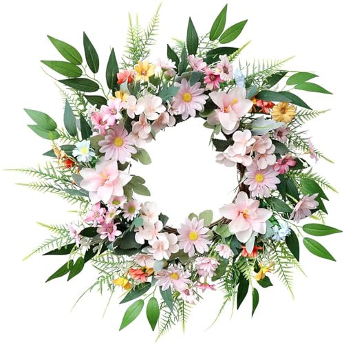 Frühlingskranz, Künstliche Dekokranz Kränze, Türkranz Frühling Außen, Blumenkranz, Türkränze für Tür Wand Wohnzimmer Hochzeit Deko (55 cm)