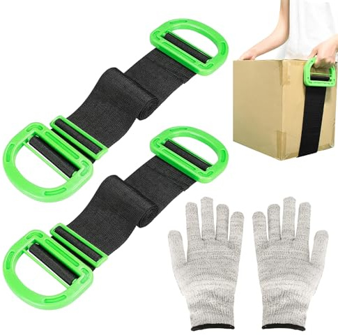 Dfuqanb 2PCS Tragegurte Umzug, 1 Paar Anti-Cut-Handschuhe, Transportgurt, 160CM Schwerlast Umzug Hebegurt Tragegurt - Lasten 600lbs, für Möbel Boxen Klavier Bücherregal Haushaltsgeräte