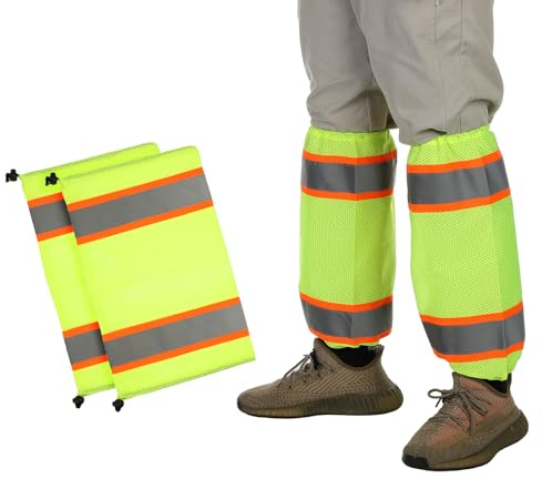 PATIKIL Hochsichtbare Bein Gamaschen Unisex-Erwachsene Hi-Vis Gelb | Reflektierende Arbeitsschuh Gamaschen, Zweifarbige Mesh Bein Gamaschen