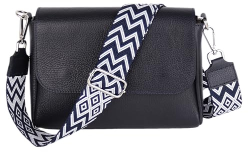 MIRROSI Umhängetasche Damen, Crossbody Bag, Echtleder Made in Italy (1 Tasche 2 Gurte oder Basic Version 1 Tasche 1 Gurt), 27x20x7cm (BXHXT) Mittelgroß