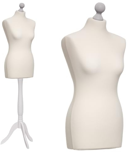 DummyDoll Schneiderpuppe weiblich Größe 32/34, Überzug Creme/Ecru, Holzdreibein weiß
