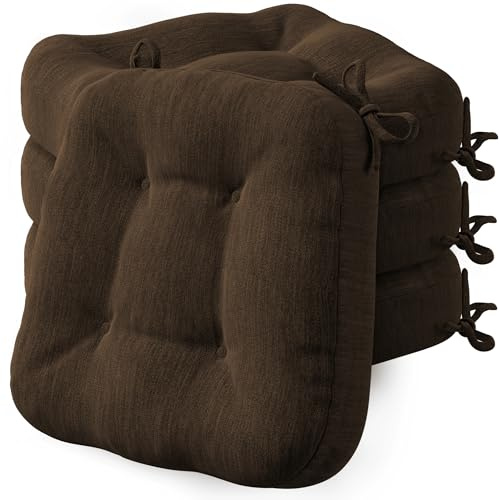 Codi Stuhlkissen 40 x 40 cm, 4er-Set, 8 cm dick, Sitzkissen Outdoor, Braun | Memory Foam für Sitzkomfort, wasserabweisender Bezug, rutschfester Halt mit Bindebändern, ideal für Gartenstühle und Balkon