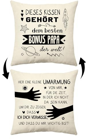 Aconesong Dieses Kissen Gehört dem Besten Bonus Papa der Welt Lustige Kissenbezüge für Stiefvater Vatertag für Mann Weihnachts Geburtstagsgeschenk von Kinder (Bonus Papa)