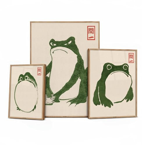 Hoji Frösche Poster Set 3er Ukiyo-e Japanische Kunst Japan Wanddeko Bilder Schlafzimmer Deko Wohnzimmer Dekoration Eklektische Gemälde