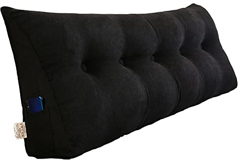 Großes dreieckiges Rückenkissen für Tagesbett, Keilkissen, Lesekissen mit abnehmbarem Bezug, 150 x 50 x 20 cm, schwarze Nackenrolle für Komfort und Unterstützung
