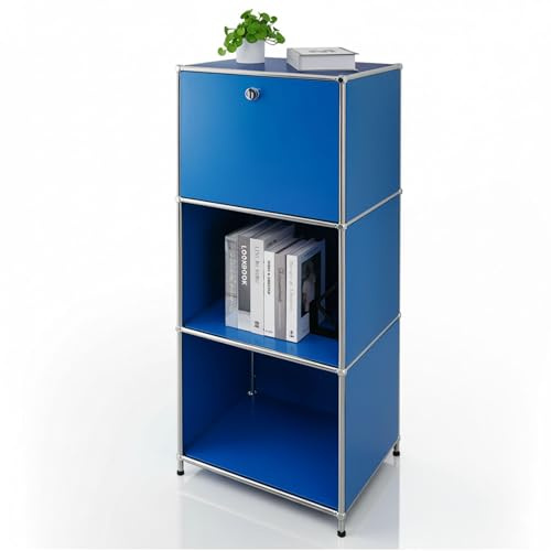 Floordirekt Regal, Metallregal, Beistelltisch - Blau, Chrom, 121Hx50Bx40T cm - Modulares Stecksystem im modernen Design, Metall Regal für Wohnzimmer, Büro, Flur - Nachttisch Concept Epure MK-107
