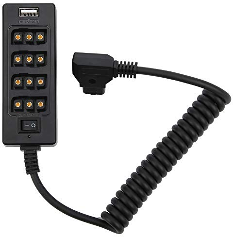 D TAP Male to 4 Port D TAP Female Hub Cable Splitter, D TAP Port A for V Lock C Battery, iency with 1/4in S Hole, 4 x D Tap Outlet