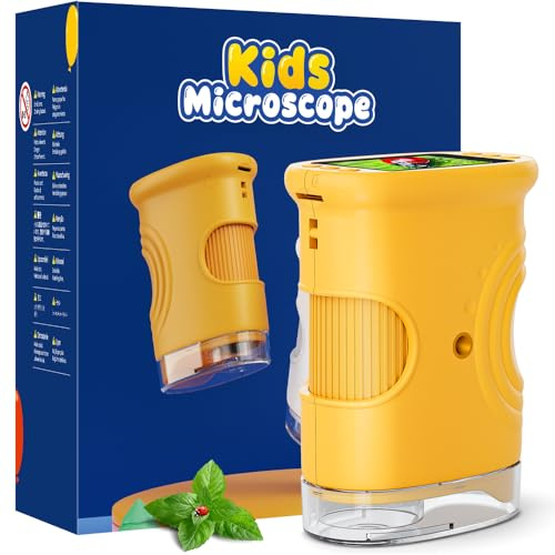 Microscope Numérique pour Enfants 1000X, Temodu 2.0 Pouces Microscope Enfant, 8 Lumières LED, Sciences de Plein air pour Les 3 Ans et Plus (382-Yellow)