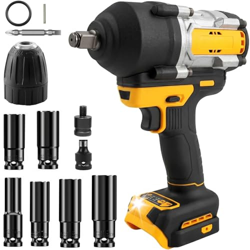 1500Nm Akku Schlagschrauber kompatibel mit DeWALT 18V/20V – 3-Gang 1/2 Bürstenloser Schraubenschlüssel mit 6 Steckschlüsseln für Kfz-Reparatur, Reifenwechsel & Bauarbeiten (ohne Akku)