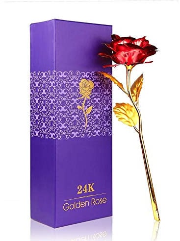 Youngine 24k plaqué en Or Rose Fleur avec boîte, Cadeau Romantique pour la fête des mères, l'amour Dure pour Toujours, doré et Rouge