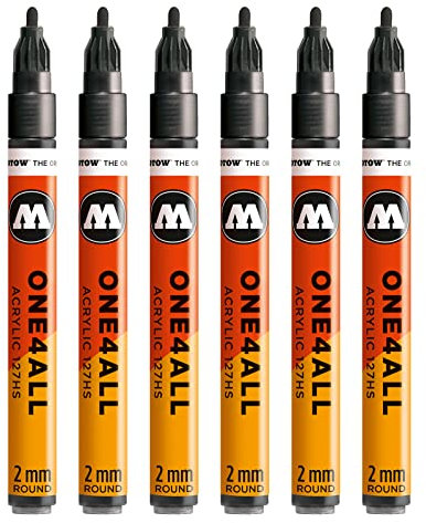 Molotow One4All 127HS Acryl Marker (2,0 mm Strichstärke, hochdeckend und permanent, UV-beständig, für fast alle Untergründe) 6 Stück Farbe 223 metallic schwarz