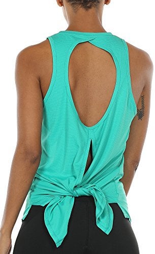 icyzone Damen Sport Top Yoga Fitness Shirt Rückenfrei Oberteil Atmungsaktive Laufshirt (L, Florida Keys)