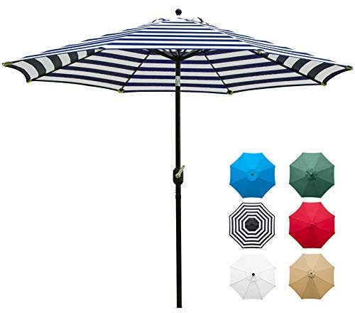 Sunnyglade Parasol de jardin de 20,3 cm avec 8 baleines robustes bleu et blanc, grand