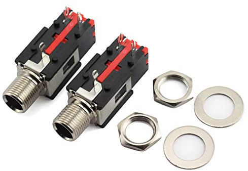 Tegg 2pcs 6.35mm Headphone Socket 2Pin Panel Mount Thread Lock Audio Stereo Female Jack Connector 1/4 inch