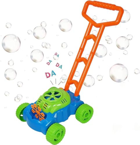 Machine à Bulles, Tondeuse Enfant, Soufflante à Bulles Automatique Alimentée par Pile, Jouet Tondeuse à Gazon pour Enfants, 600 Bulles par Minute Jeux De Jardin, Idée Cadeau Garcon Fille