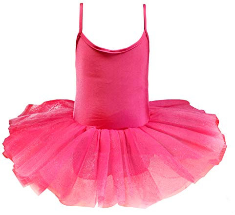Carnavalife Maillot de Ballet Danza Mujer Elástica con Falda Tutu de Tirantes Finos (Fusia, M)