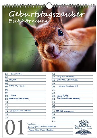 Geburtstagsplaner Geburtstagskalender Eichhörnchenzauber DIN A3 Kalender Eichhörnchen - Seelenzauber