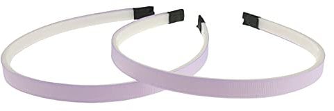 Ladies Girls Set of 2 Ribbed Satin Ribbon 10mm White Toothed Covered Headband Alice Band (Lilac)