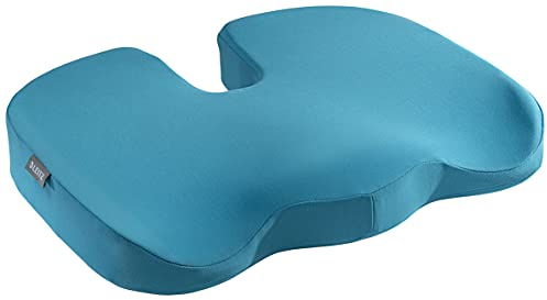 Leitz Seat Cushion, Padded Support For Home Or Office Chair, Relieves Spinal Pressure, Reduces Neck & Back Pain, Fabric Cover With Inner Foam Material, Ergo Cosy Range, Calm Blue, 52840061