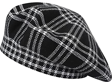 ZLYC Damen Winter Baskenmütze Französische Barett Doppelschicht Warm Beret (Schwarz Kariert)