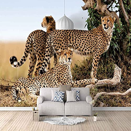 FVGKYS Wohnzimmer Schlafzimmer Hintergrund Wandbild Tapete Wandtattoo Grünlandtier Gepard Benutzerdefinierte 3D Selbstklebend Fototapeten Wand Papier 300x210cm Heimdekoration Wandgemälde