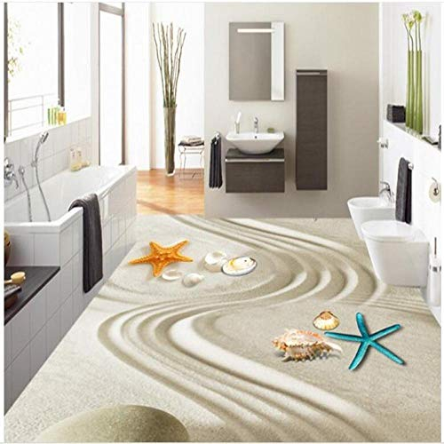 Benutzerdefinierte großformatige Wandbild 3D PVC-Boden Seestern Muschel Strand Sand Strand Boden Sprühfarbe PVC dicken verschleißfesten Boden-400 * 280cm