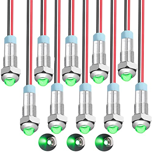 RUNCCI-YUN 10Pcs 110V-220V 6 mm 1/4 AC LED Metall Anzeigelampe wasserdichte Signallampe (round, grün)
