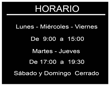 Cartel horario comercial - Placa horario personalizado de 12 x 8 - placa de aluminio negra