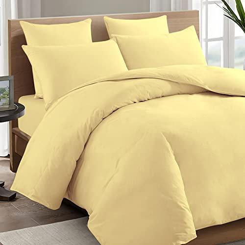 Pizuna 600 Fadenzahl aus Baumwolle Bettwäsche Mildes Gelb, 100% Langstaple Baumwolle Bettbezug und Kissenbezug, 100% Baumwolle Mako Satin 2-Teilig Bettwäscheset 140x200 + 70x90 Mildes Gelb