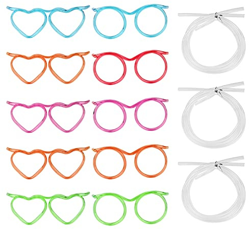 10 Pezzi Novità Occhiali a Cannucce,Cannucce Riutilizzabili Sciocche Occhiali da Vista,Cannuccia per Bere del Partito,Divertenti Cannucce a Cerchio e a Cuore per Bambini Adulti Festa Compleanno