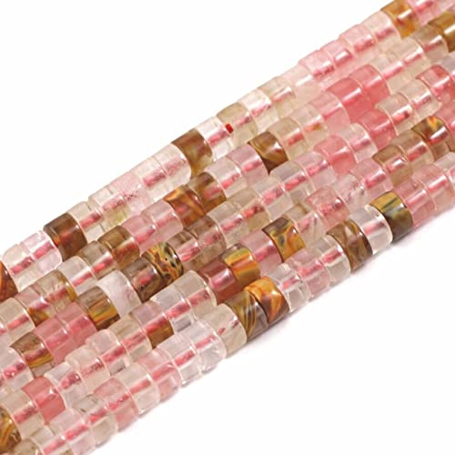 ACYUNLEI 1 Strand Natural Gemstone Heishi Beads, 4x2mm Loose Flat Round Undyed Cylinder Spacer Stones for Bracelet Earrings Jewelry Making, Watermelon Tourmaline