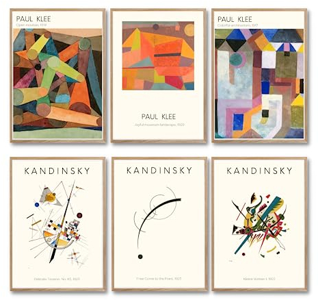 ZoeyAustin® 3 Doppelseitiges Kunstdruck Poster Set, Ohne Rahmen, DIN A3 (30cm x 42cm), Stilvolles Wandposter, 6 Wandbilder, Beidseitige Bilder (Klee/Kandinsky)