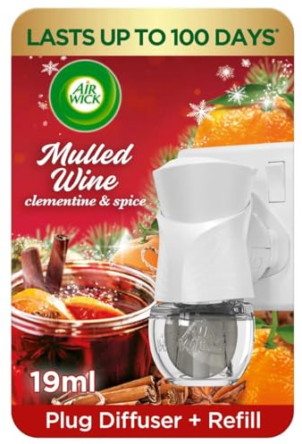 AirWick Plug in diffuser Air Freshener Kit, Mulled Wine, Pack of 4, Lasts utp 400 days (100 days per refill)