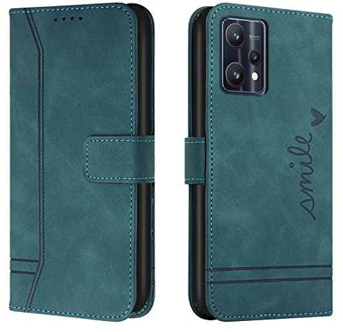 Lihondar Kompatibel mit Oppo Realme 9 Pro 5G/Realme 9 5G Hülle, Handyhülle Oppo Realme 9 Pro 5G/Realme 9 5G, PU Leder Klappbar Schutzhülle Tasche mit Brieftasche Cover Flip Case Klapphülle (Grün)