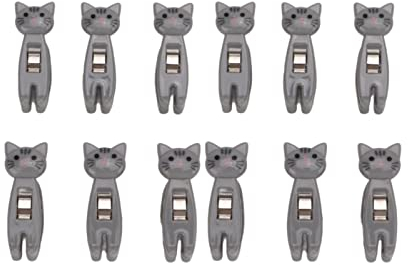 Beufee 12 Stück Wäscheklammern, niedliche Katzen-Wäscheklammern, Cartoon-Katze, Versiegelungs-Chip-Clips, Mini-Wäscheklammern, Wäscheleinen-Clips mit Metallfeder(Grau)