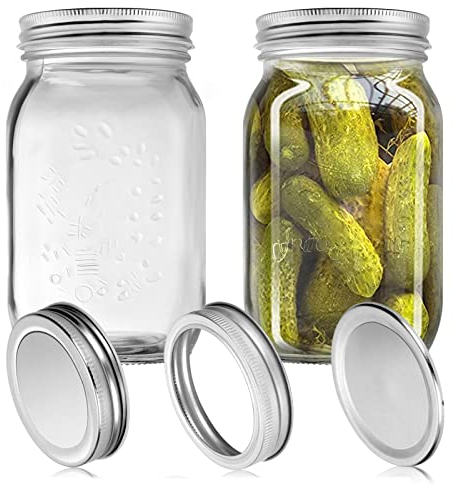 YUEYEE Einmachgläser 1L,Vorratsgläser mit Deckel, Mason Jars zum Gären, Einmachgurken, Tomaten,Marmelade,Lagerung Nudeln, Nüsse, Süßigkeiten und Bohnen,2 Stück Gläser mit zusätzlichen Deckeln