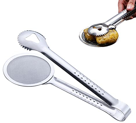 Abtropflöffel aus Mesh Küchenlöffel Sieb mit Griffs Flacher Griff Sieblöffel Lebensmittel Sieb Schaufel Löffel-Sieb-Schöpfkelle Edelstahl Für Küche,Frittieren,Brot,Asphalt,gebratenes Steak etc.
