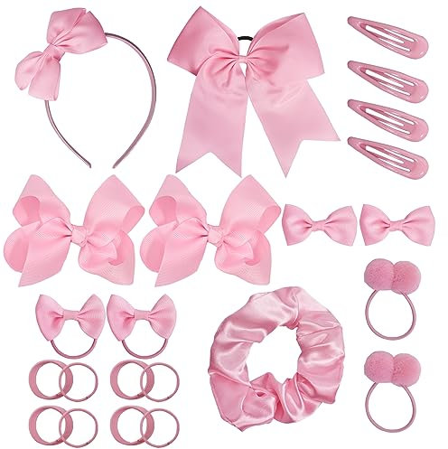 45Pcs Pink School Girls Hair Accessories Kit Pink Bow Headband Hair Clips Ponytail Holder Bow Hair Barrettes,Hair Accessories for Girl Birthday Gift