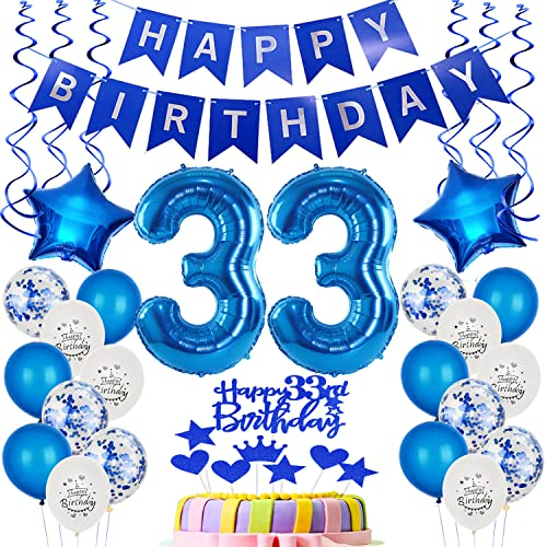 Folienballon 33. Geburtstag Dekoration Blau Tortendeko Geburtstag 33 Jahre Mann Luftballons 33 Mann Tortendeko 33. Männer ,Geburtstagsdeko 33 Jahre Happy Birthday 33 deko