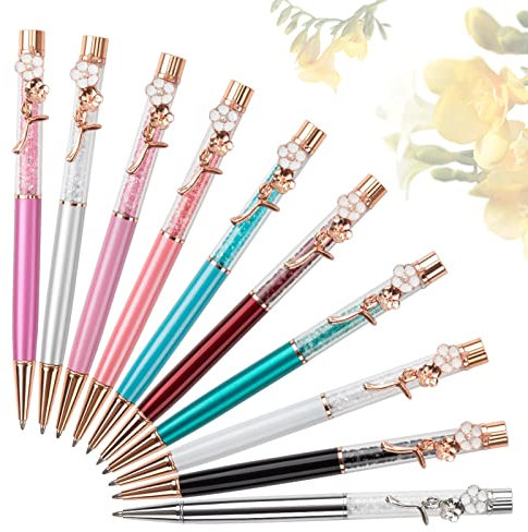 Stylos à Bille Métal fleurs,Stylos à Bille strass Brillants Stylo,Stylos Mignons en Métal pour Femmes,Rétractable Stylos à Bille,1.0 mm,plusieurs couleurs,pour École Fournitures de Bureau (Rose)