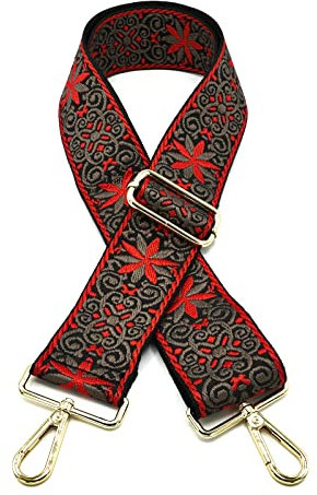 Angtex Taschengurt Schultergurt zum Wechseln für Damen-Handtaschen, verstellbar, 5 cm breit Ornament rot/braun